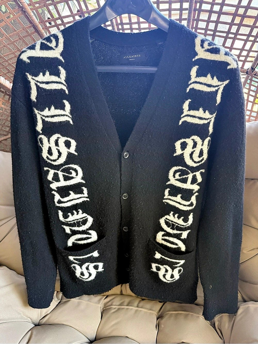 AllSaints Scripture Cardigan Graphic Knit Size Small